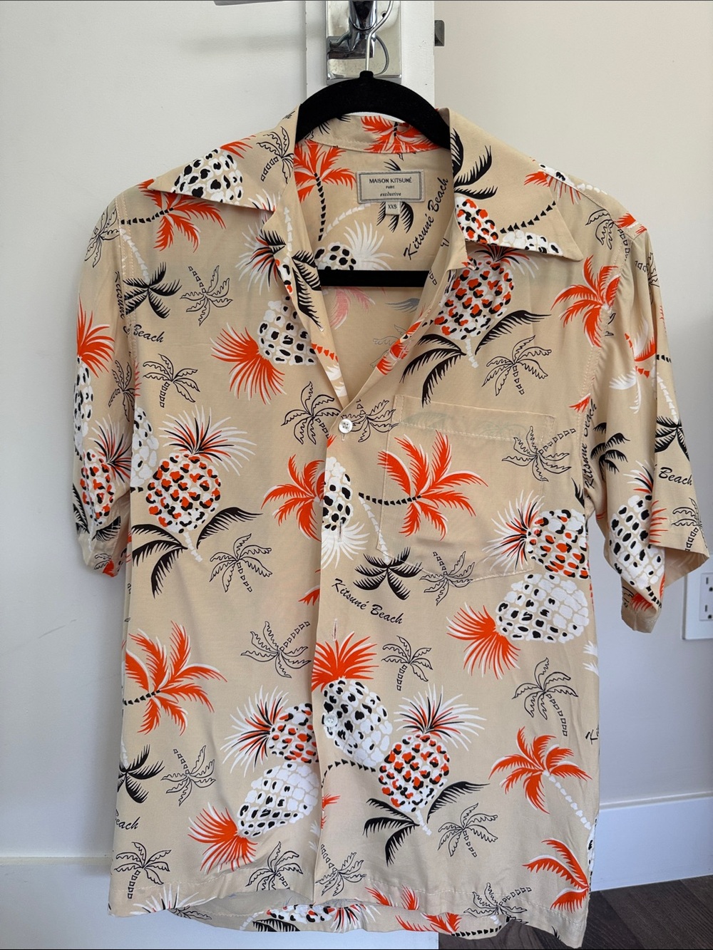 MAISON KITSUNÉ women’s Pineapple Print Camp Shirt with Orange accents